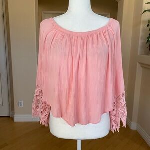 Ambiance Pink/Peach Flutter Lace Sleeve Asymmetrical Blouse